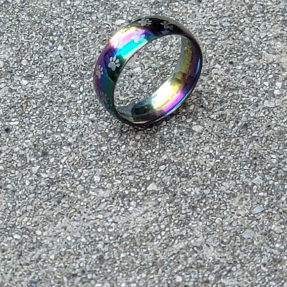 Rainbow Paw Print Stainless Steel Ring - Picture 2 of 4